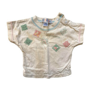Vintage Offspring Baby Shirt 12M Hong Kong 100%‎ Cotton Snap Pastel Print Top